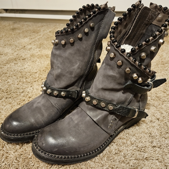 A.S 98 Vianne Studded Gray Leather Boots - Picture 9 of 10